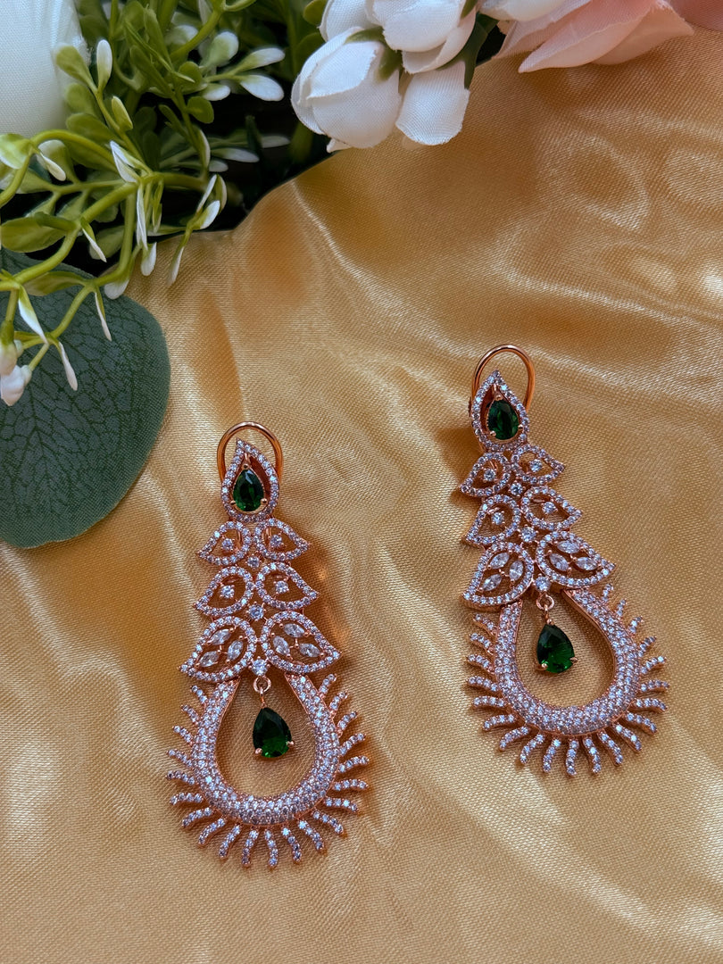 Rosegold AD Long earring In Green