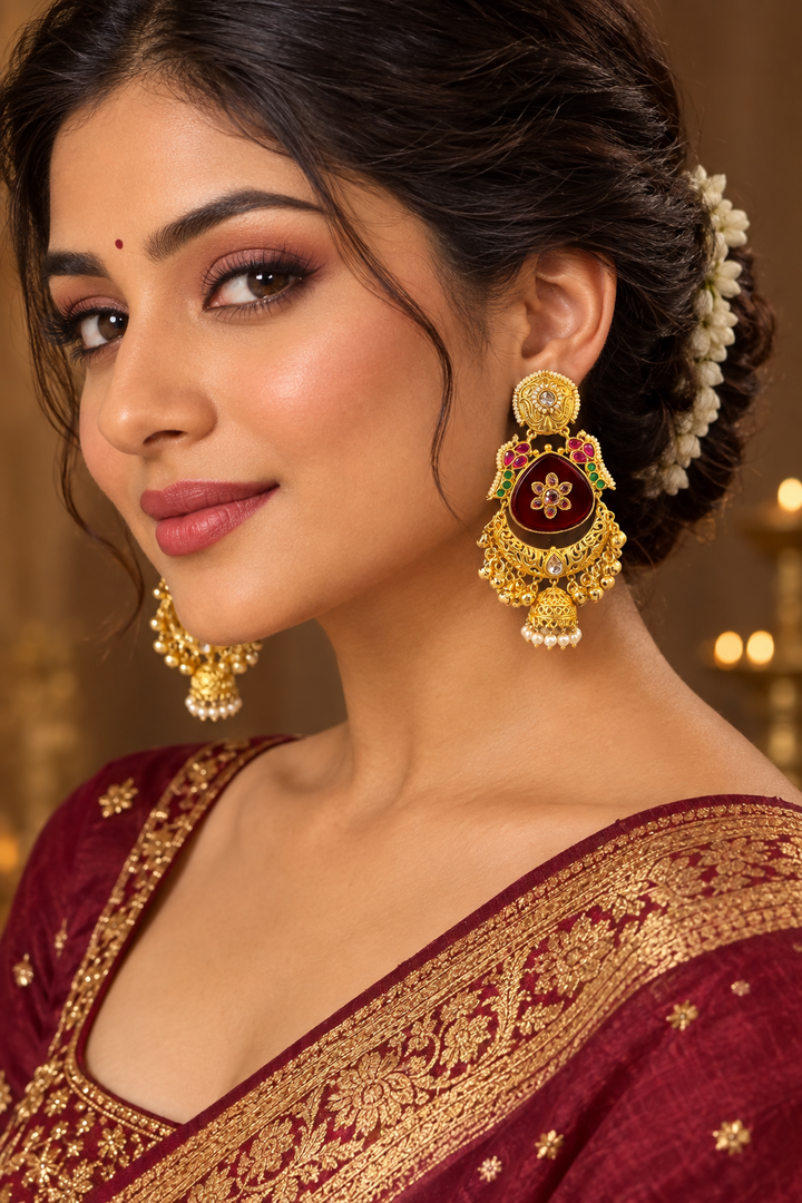 High quality Brass Gold plated Kashmiri Earrings with jhumki