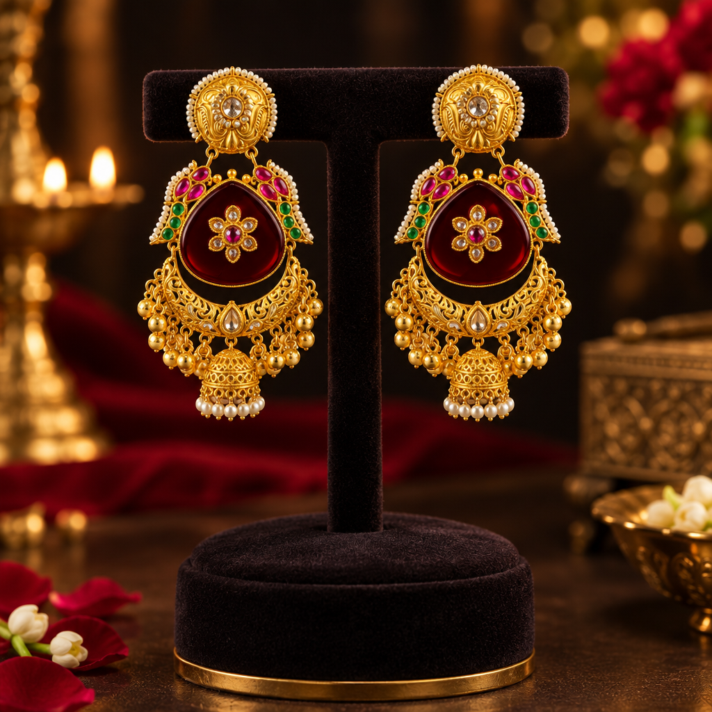 High quality Brass Gold plated Kashmiri Earrings with jhumki