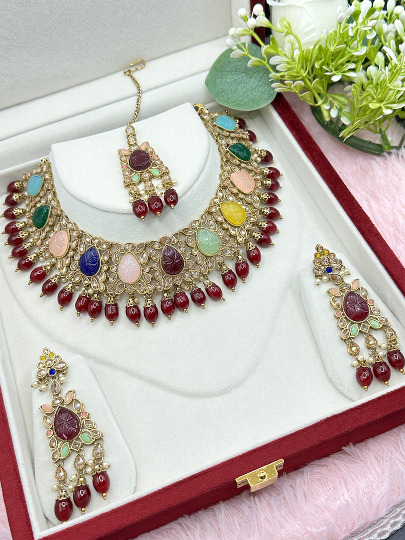 Multi Color Polki Necklace Set