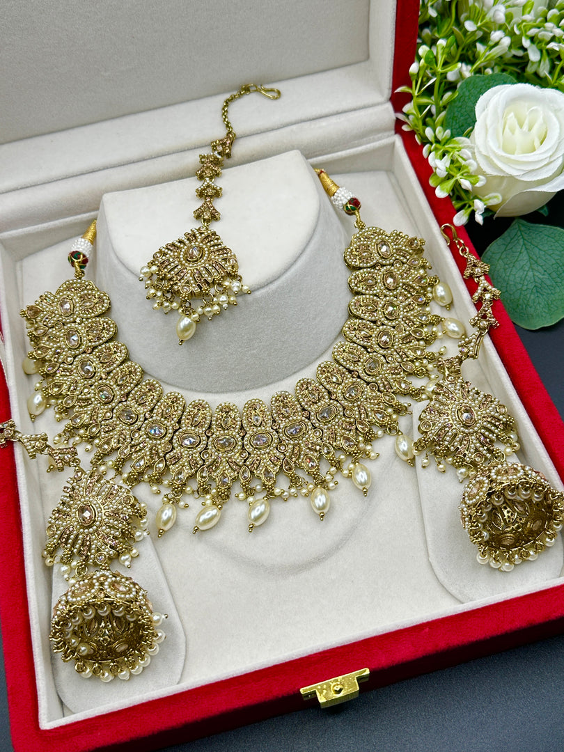 Afsara High Quality Polki Semi Bridal Necklace Set