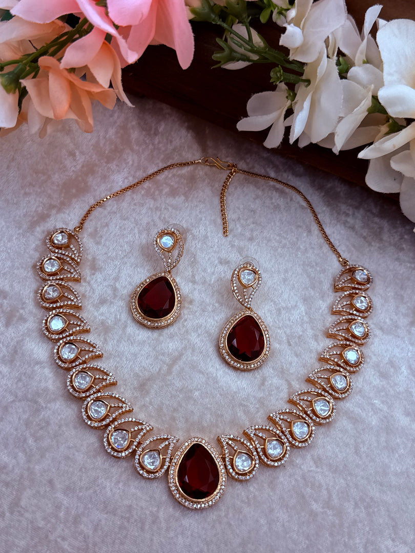 Moissanite polki Necklace set with earrings