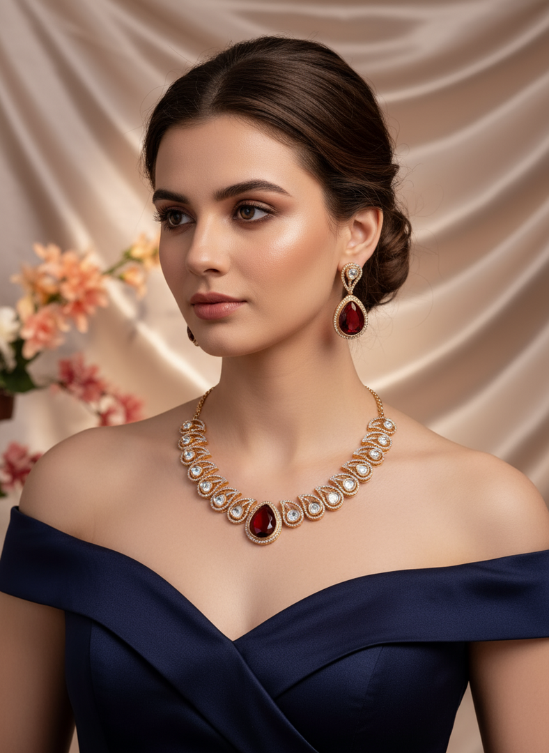 Moissanite polki Necklace set with earrings