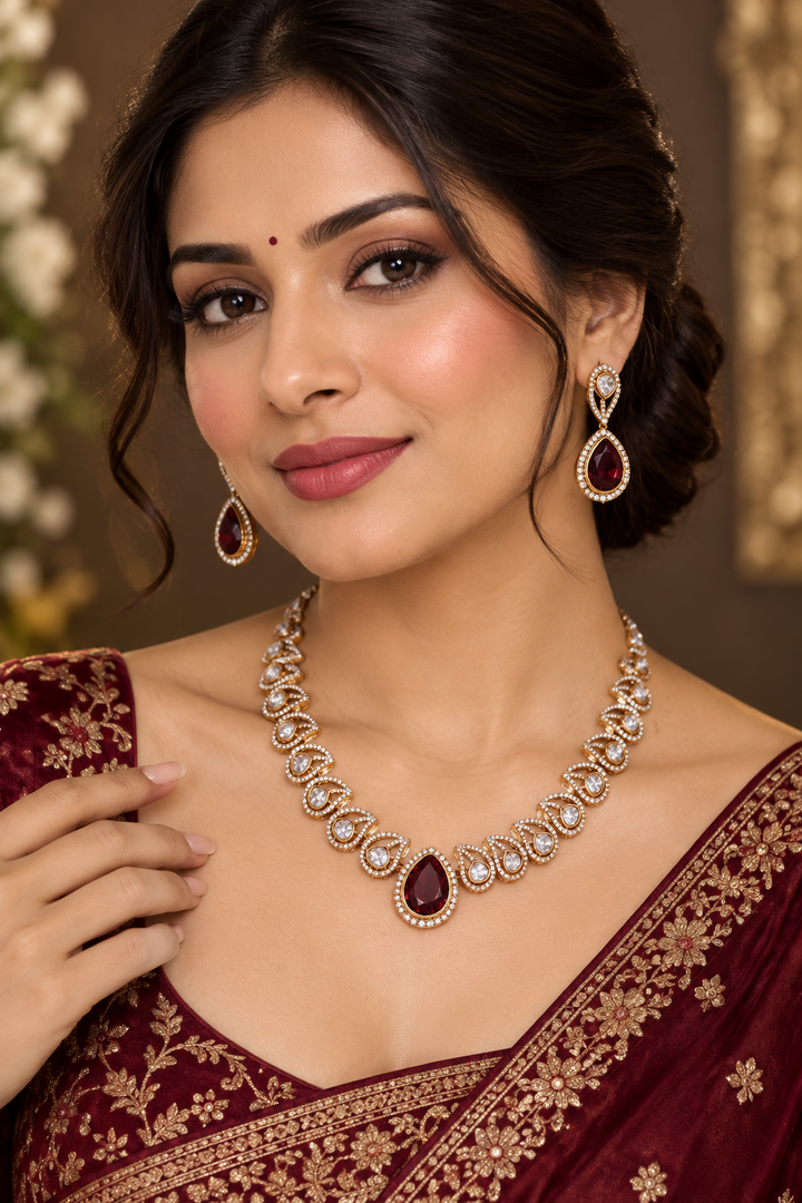 Moissanite polki Necklace set with earrings