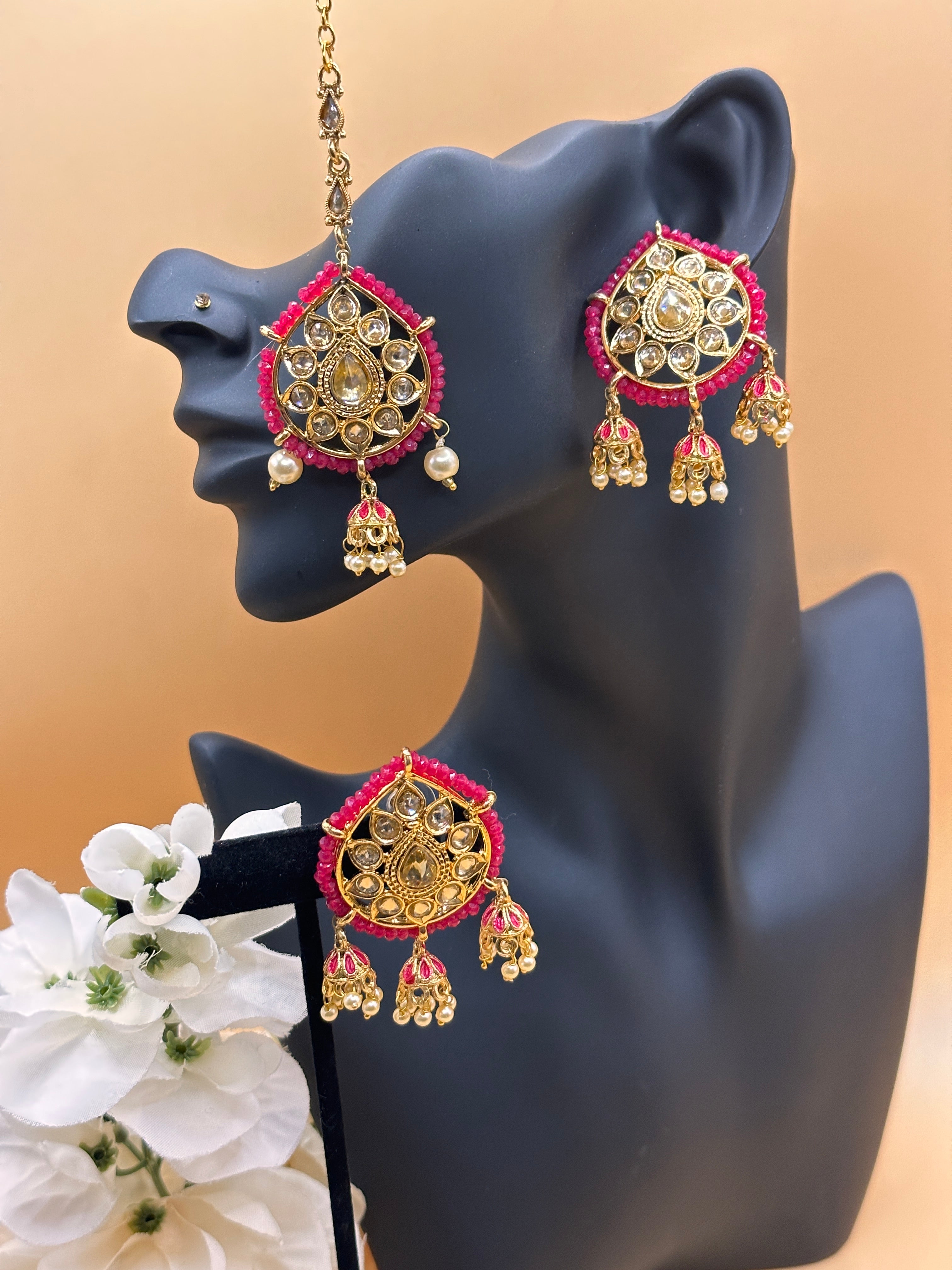 Flipkart.com - Buy OMANSH COLLECTIONS Earrings with Maang Tikka Set  Crystal, Pearl Alloy, Crystal Drops & Danglers Online at Best Prices in  India