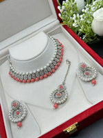 Load image into Gallery viewer, Nila In Silver Stone with Drop Pearls Choker set
