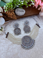 Load image into Gallery viewer, Gaurika American Diamond  layered Pearls Choker Set
