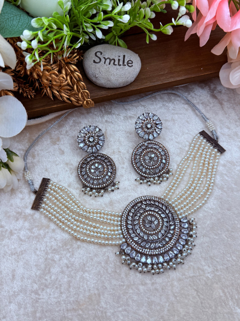 Gaurika American Diamond  layered Pearls Choker Set