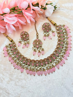 Load image into Gallery viewer, Misha Baby Pink Polki Indian Choker Set
