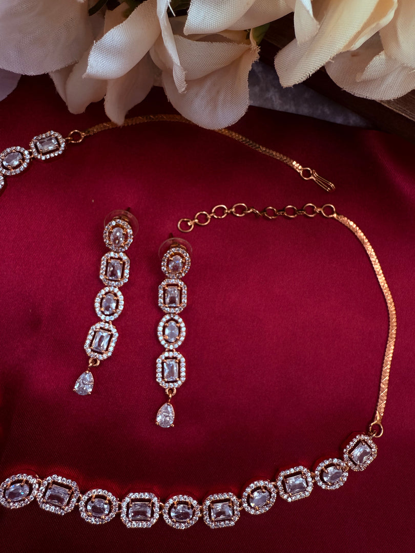 Nikas American Diamond RoseGold Necklace Set