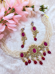 Hot Pink Crystal Kundan choker set