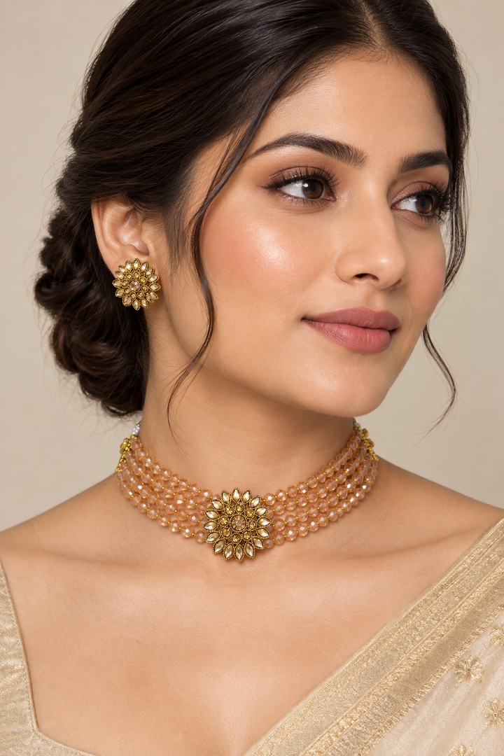 Crystal light Champagne Choker set