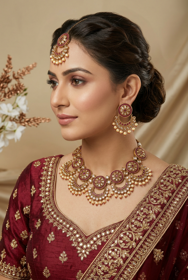 Kamisha Maroon Polki Indian Necklace Set