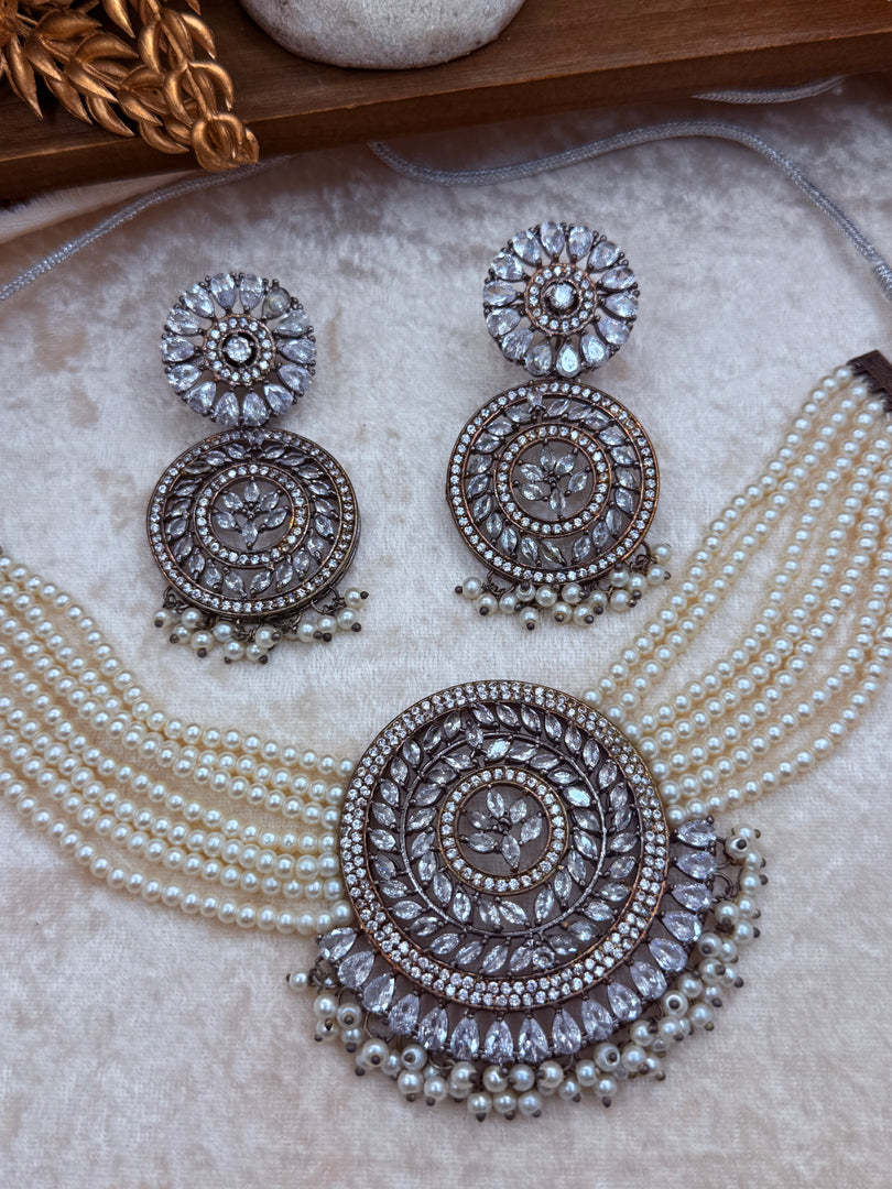 Gaurika American Diamond  layered Pearls Choker Set