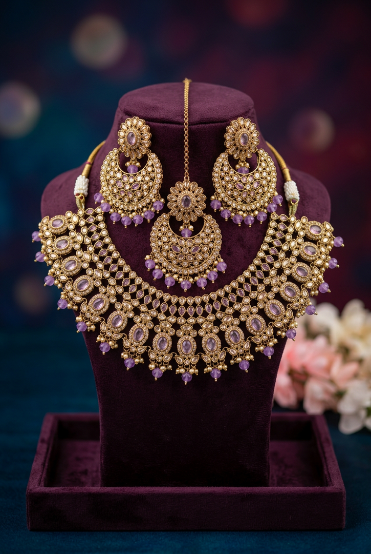 Meher lavender high quality polki Necklace set