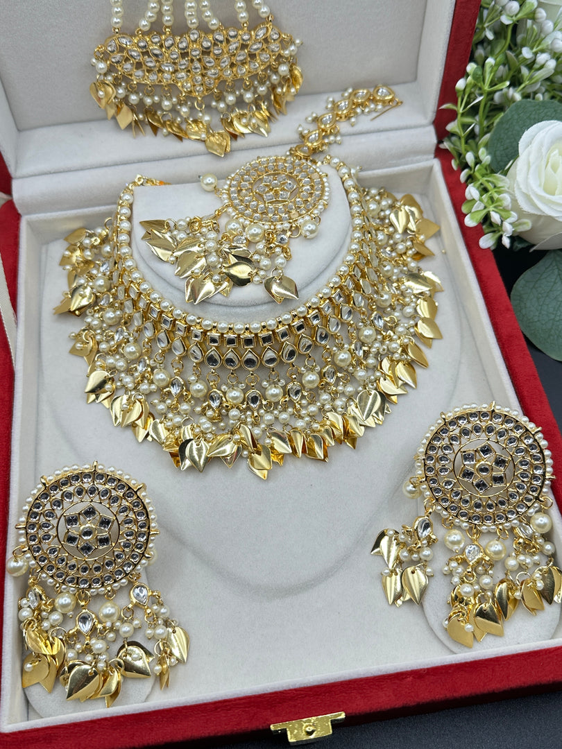 Rani Kundan jewellery Pipal Leaf Drop Choker Set