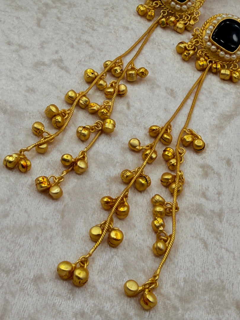Red gold plated Kashmiri Earrings with hanging ghungru