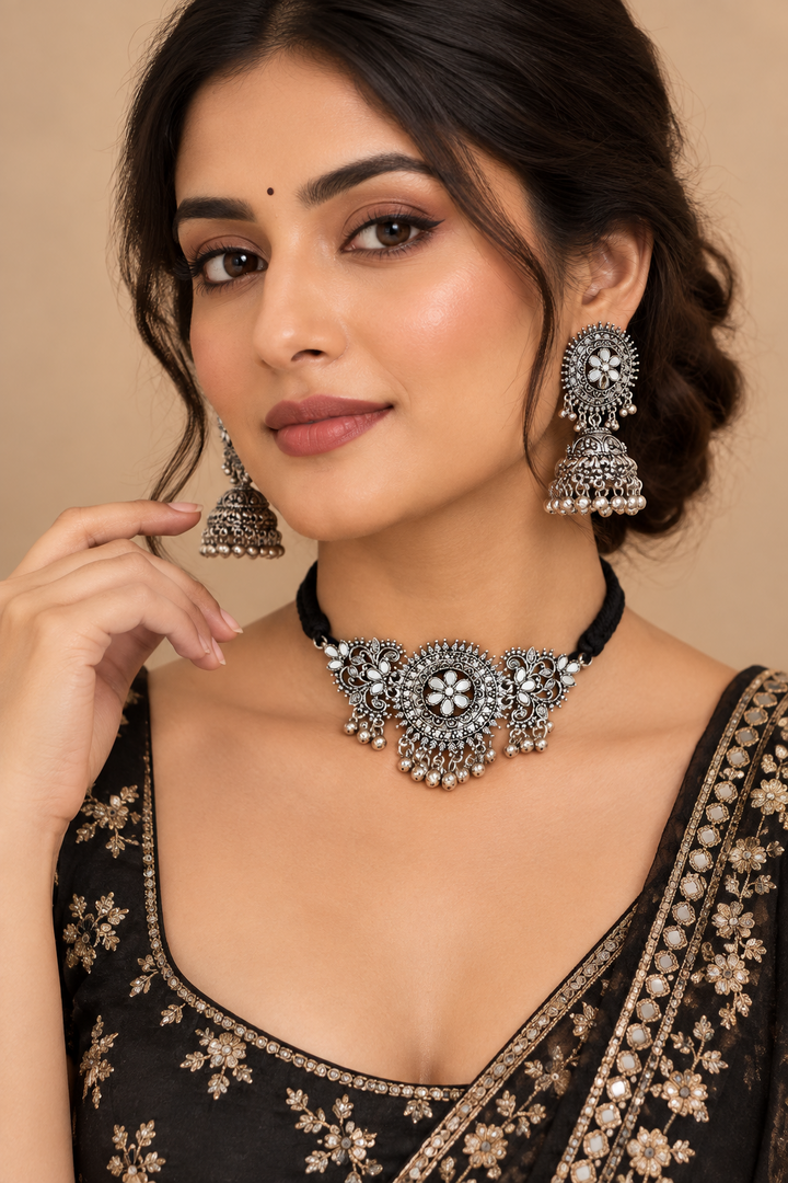 Giyas Oxidised Silver choker set