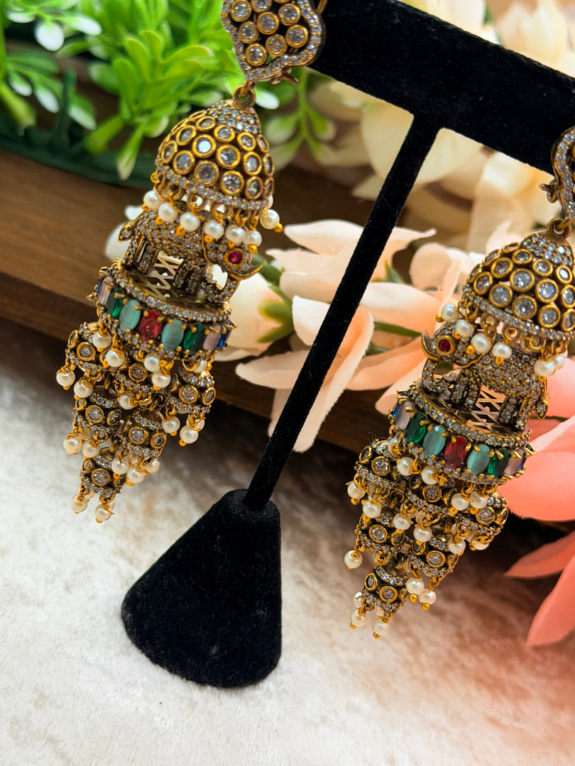Elephant Victorian jhumki earrings
