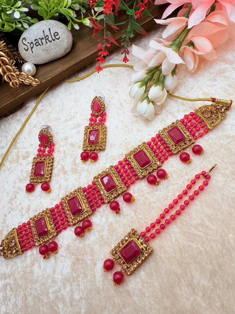 Ruby color Choker Set