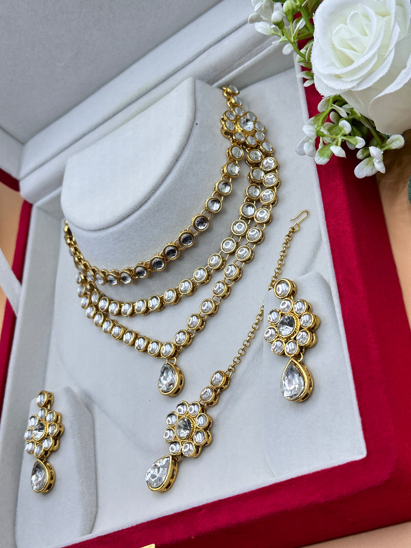 Hansani Three Line Kundan Necklace Set