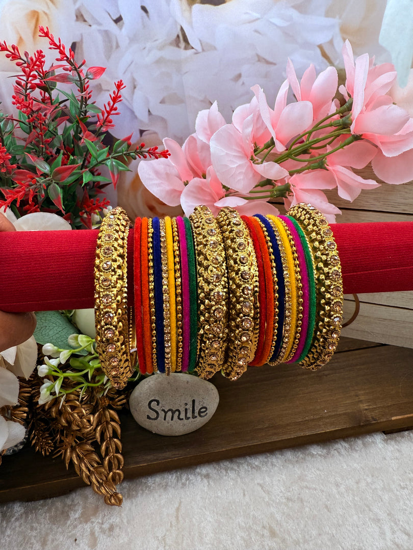 Multicolor velvet bangles with stone Kada