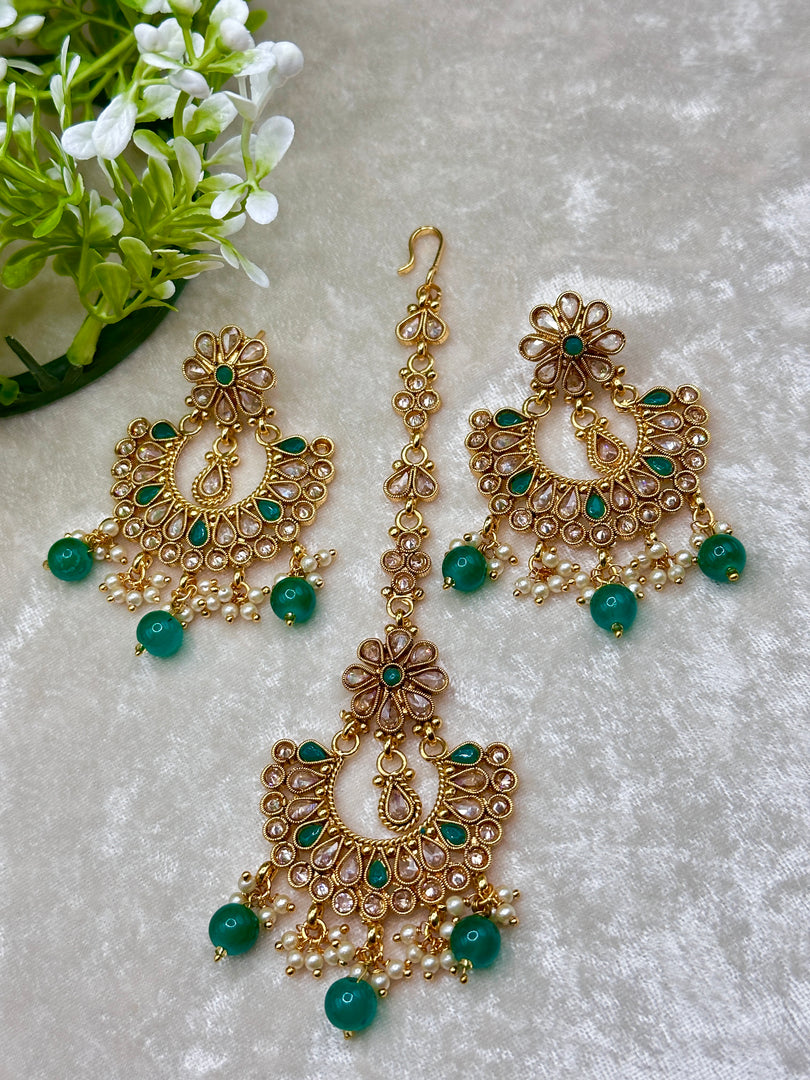 Tanvee Girls Polki Tikka Earring Set