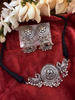 Load image into Gallery viewer, Peacock Oxidised Choker with jhumki
