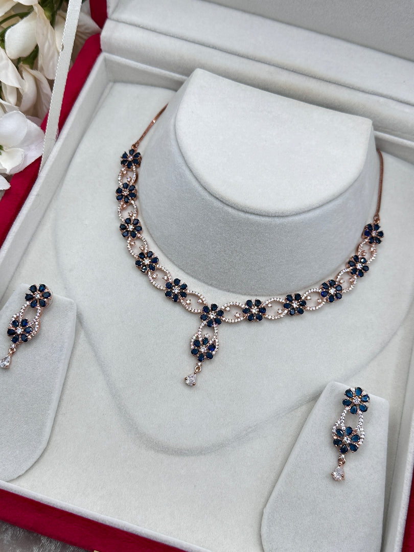 Navy Blue American Diamond Necklace