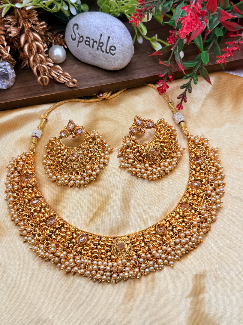 Shivani Matte Gold Temple Jewelry Necklace set with Earring