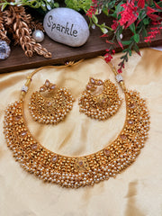 Shivani Matte Gold Temple Jewelry Necklace set with Earring