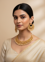 Load image into Gallery viewer, Shivani Matte Gold Temple Jewelry Necklace set with Earring