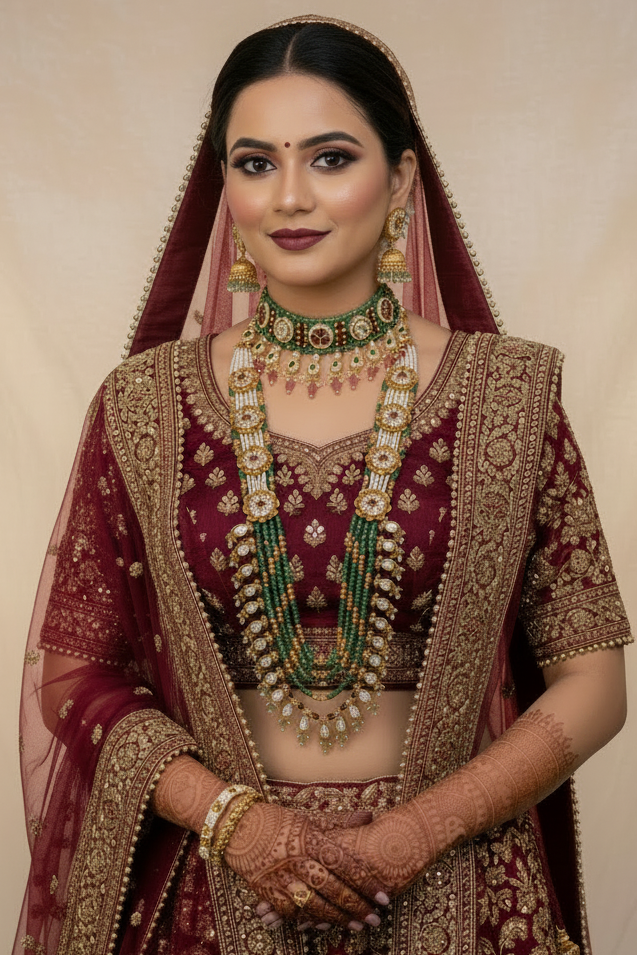 Rajwadi moissanite polki Mala and choker set with 2 pairs of jhumkas