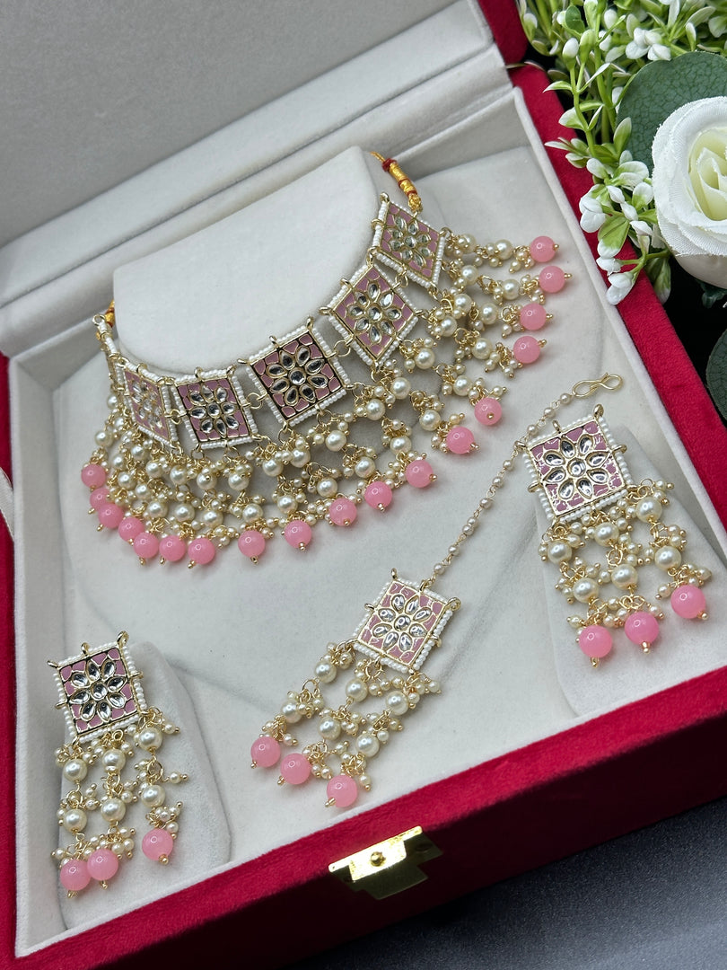 Hayat Kundan Drop Pearl Indian Choker Set