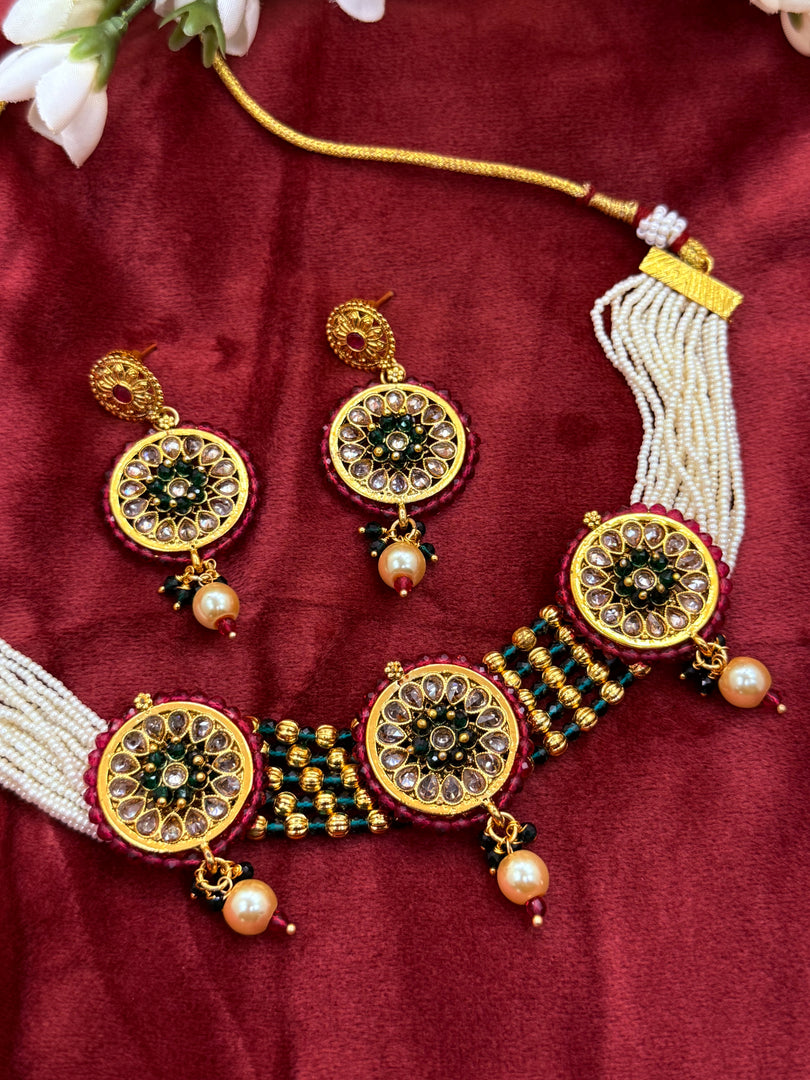 rajwadi Polki choker with earrings