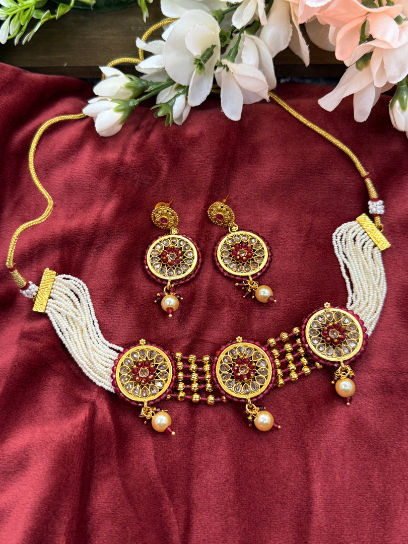 rajwadi Polki choker with earrings