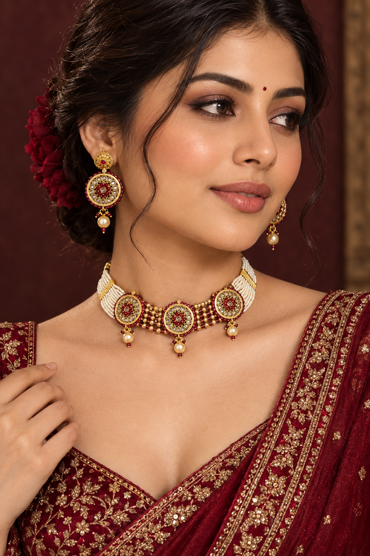 rajwadi Polki choker with earrings