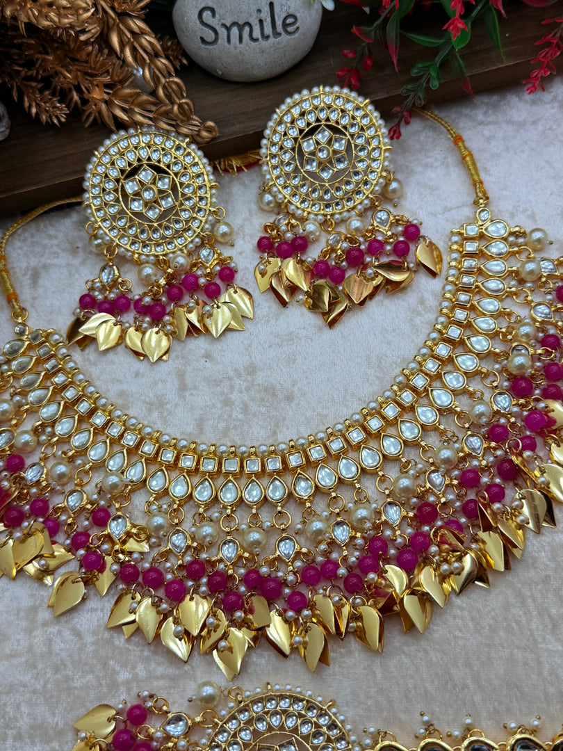 रानी कुंदन ज्वेलरी पीपल लीफ ड्रॉप चोकर सेट