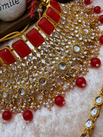 Load image into Gallery viewer, Red semi Bridal Kundan Choker Set
