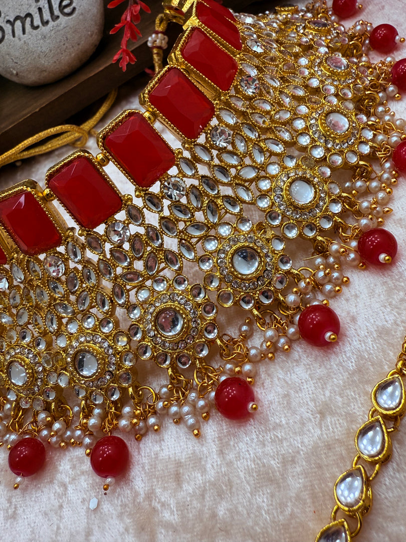 Red semi Bridal Kundan Choker Set