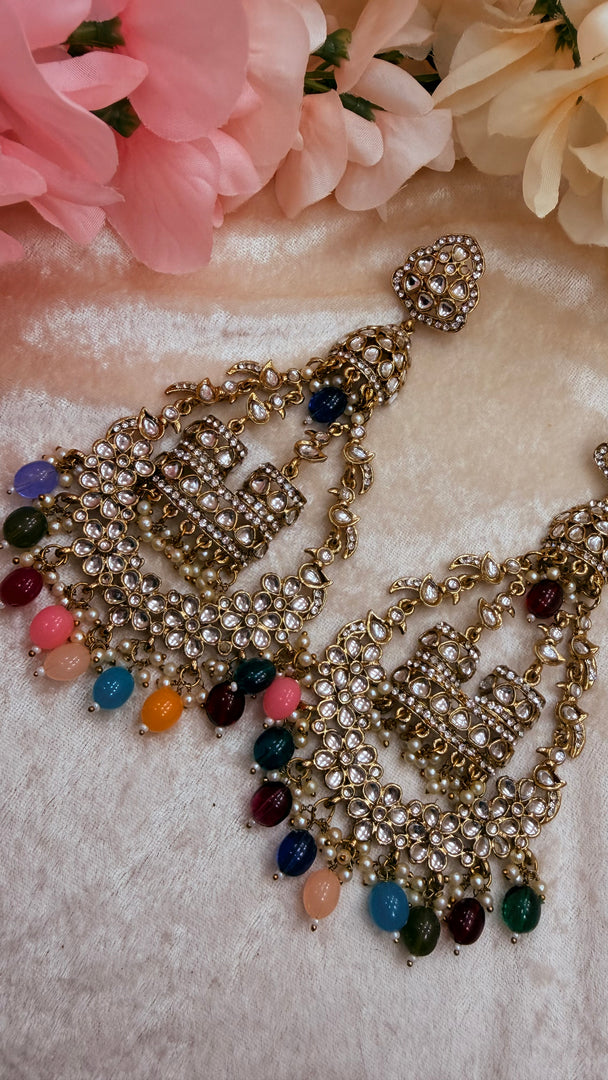Jhummar Long Kundan Chandbali Earrings