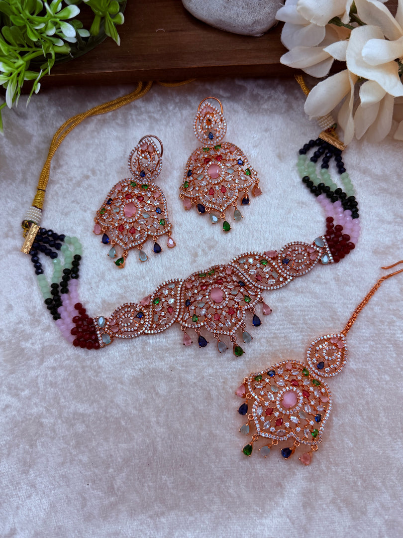 सुदीक्षा रोज़गोल्ड अमेरिकन डायमंड चोकर सेट