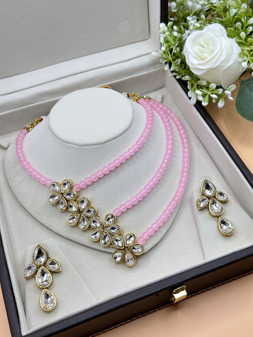 Pisha Baby pink Glass Kundan  Necklace Set