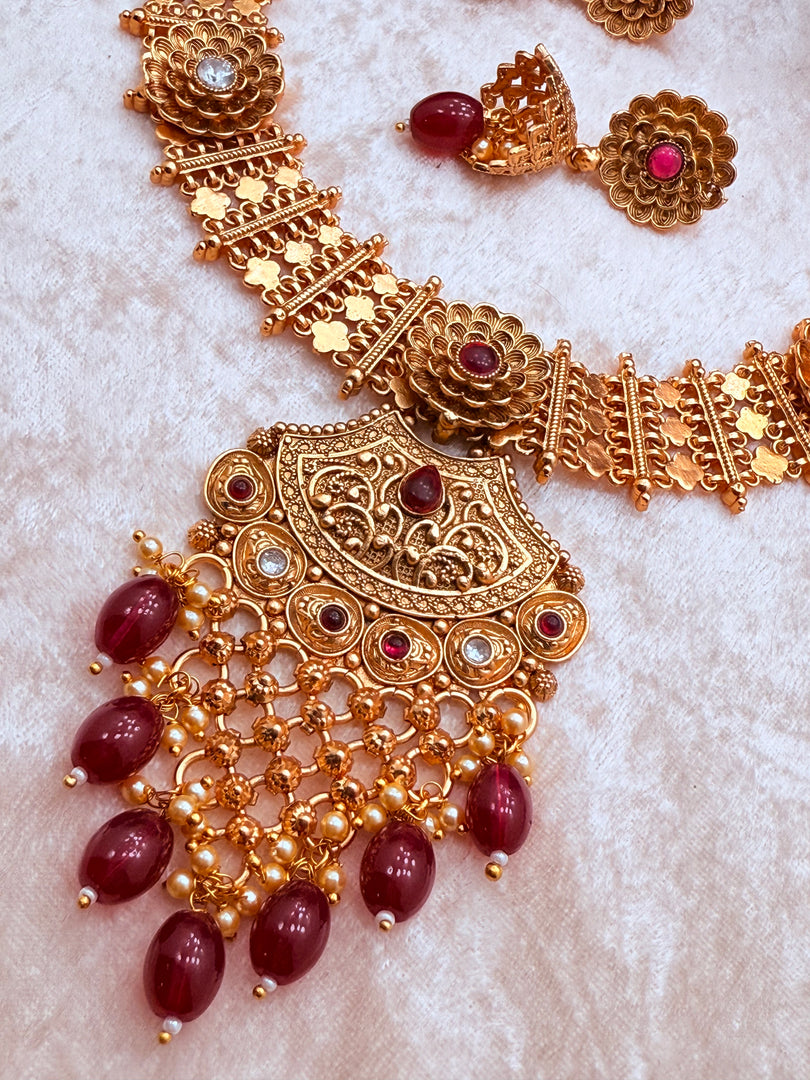 Kamla gold Plated temple Jewerly Necklace Set