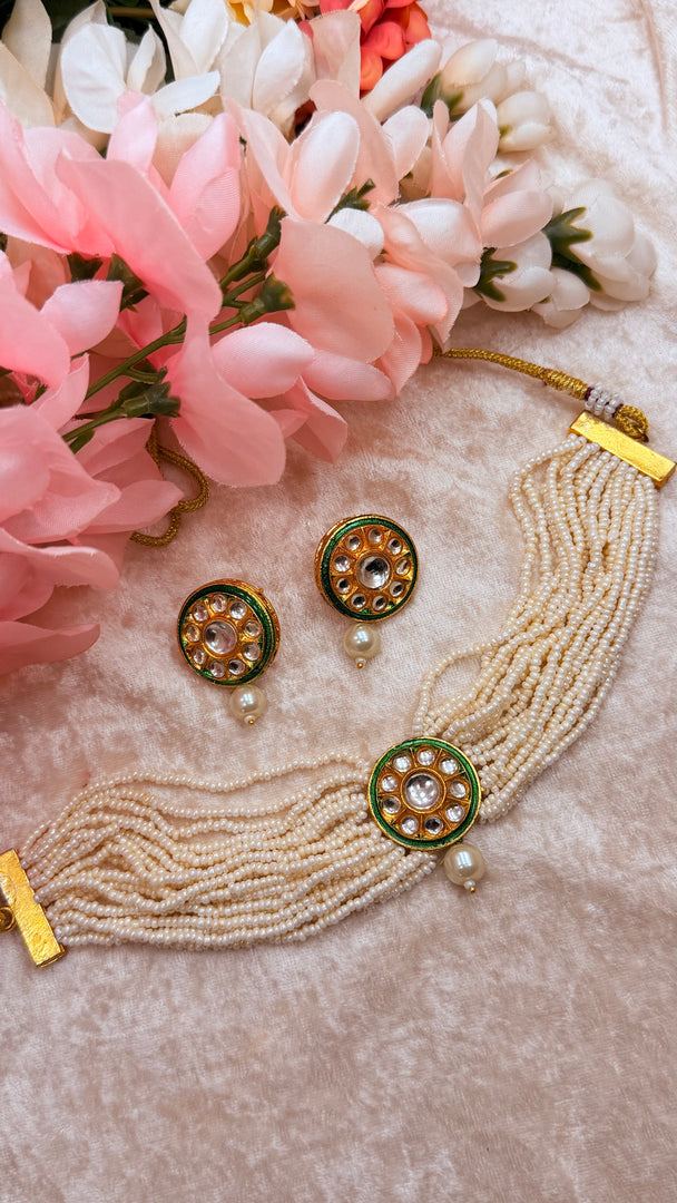 Kundan Beaded choker with earrings