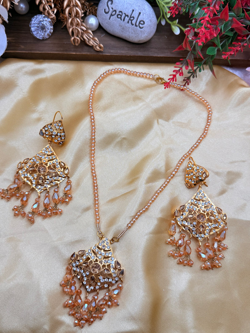 Pakistani Champagne & golden necklace