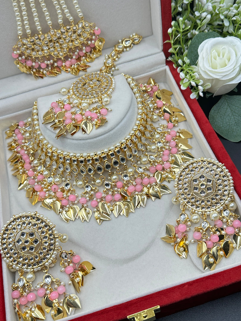 Rani Kundan jewellery Pipal Leaf Drop Choker Set