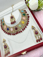 Load image into Gallery viewer, Multi Color Polki Necklace Set
