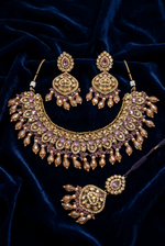 Load image into Gallery viewer, Sitara lavender champagne combination color polki Necklace set