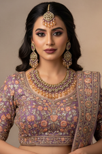 Load image into Gallery viewer, Sitara Necklace with lavender champagne combination color polki Necklace set